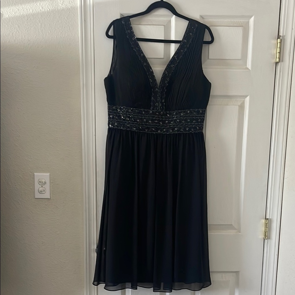 R&M Richards Black Embellished Pleated Midi Dress